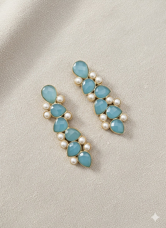 Aqua Petal Pearl Cascade Earrings