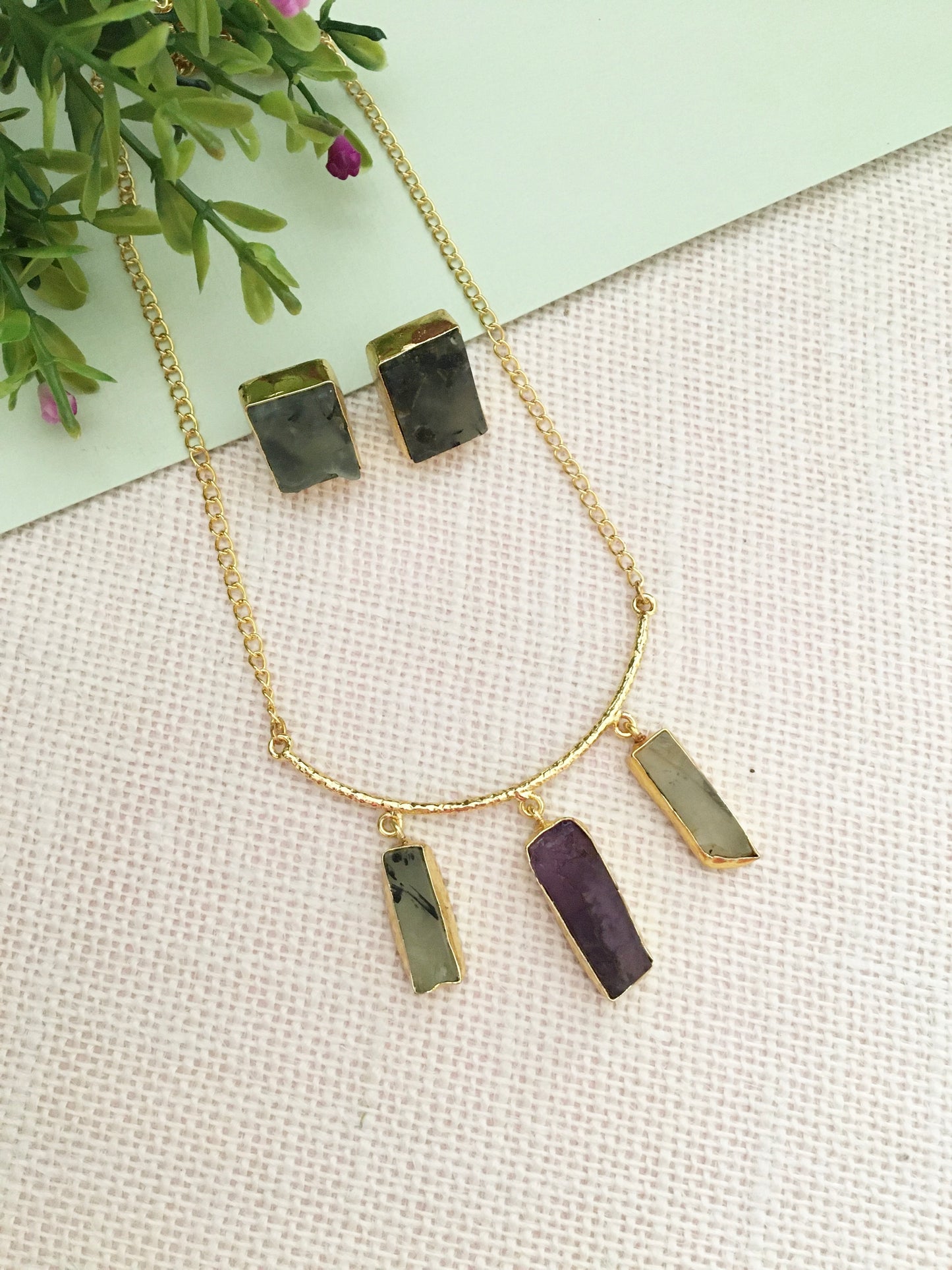 Natural Raw Stone Pendant Set