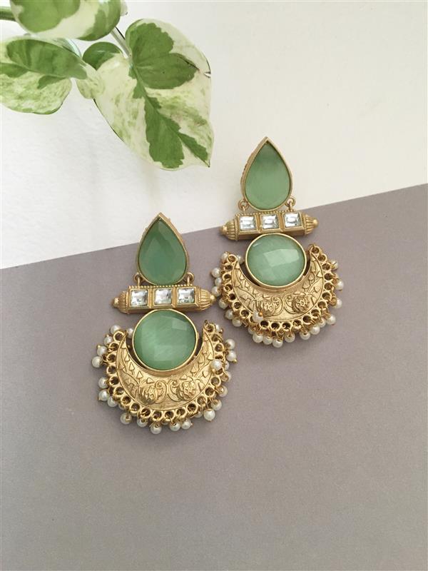 Cluster Pearl With Glossy Stone Traditional Earrings