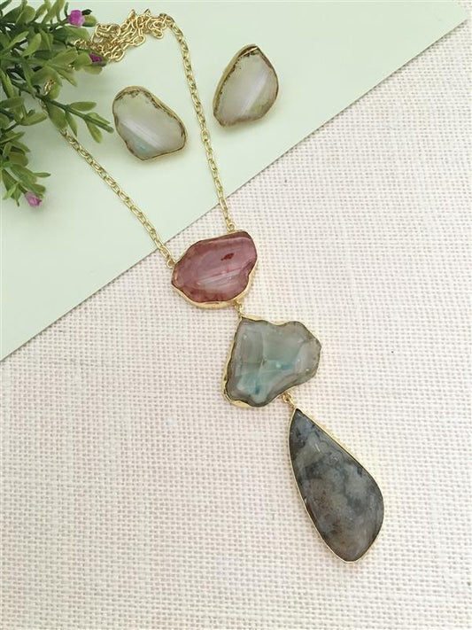 Natural Raw Stone Studs & Multi-Stone Pendant