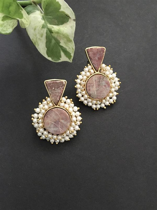 Rough Stone Cluster Pearl Stud Earring