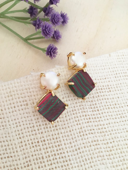 Aurora Stripe & Pearl Gold Studs