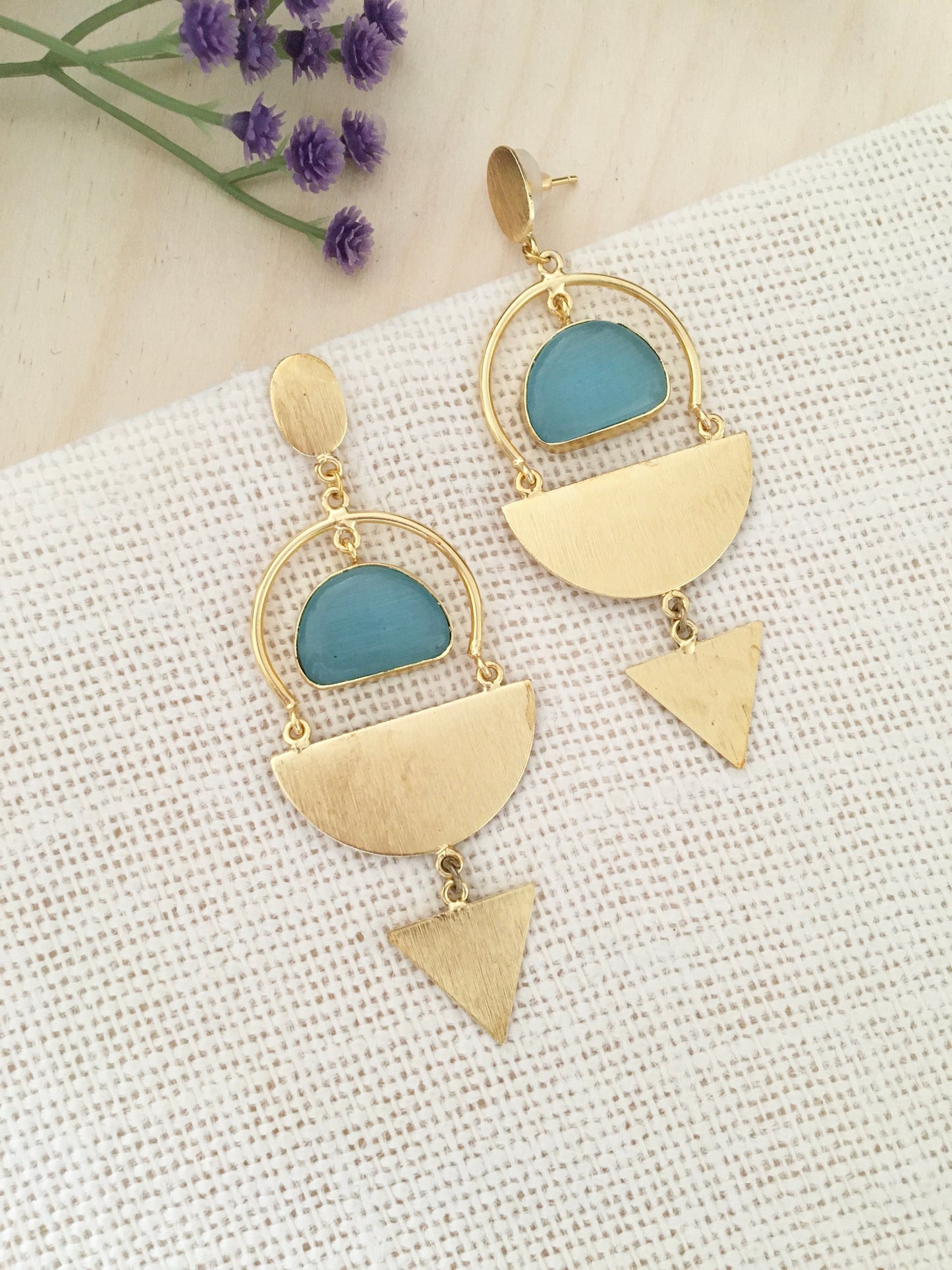 Aqua Geo Statement Drop Earrings