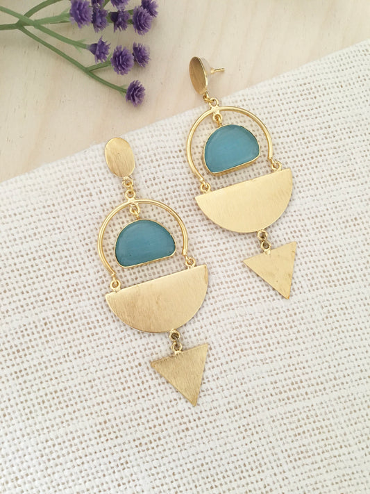 Aqua Geo Statement Drop Earrings