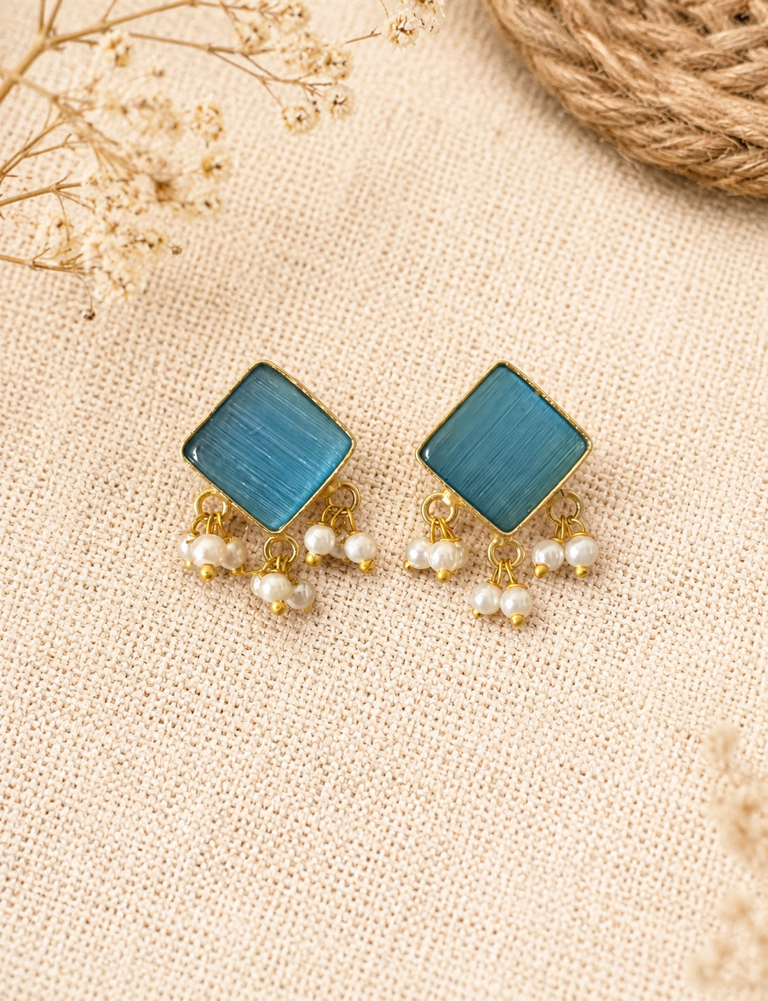 Neela Teal Rhombus Studs