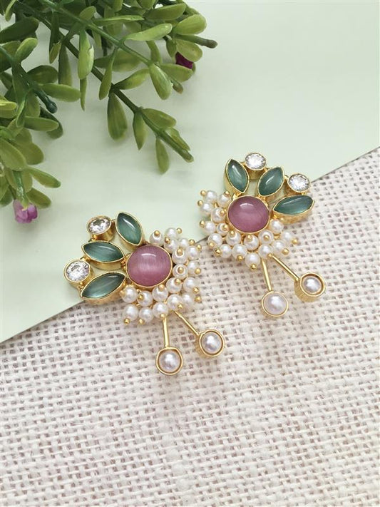 Floral Pearl & Gemstone Stud Earrings