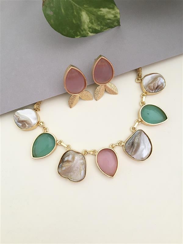 Multicoloured Glass Stone MOP Necklace