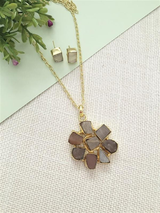 Natural Raw Stone Pendant Set