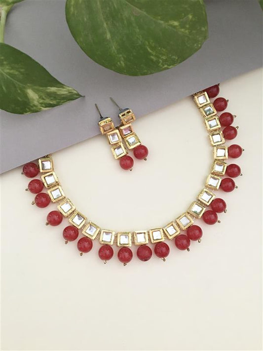Red Pearl Kundan Necklace Set