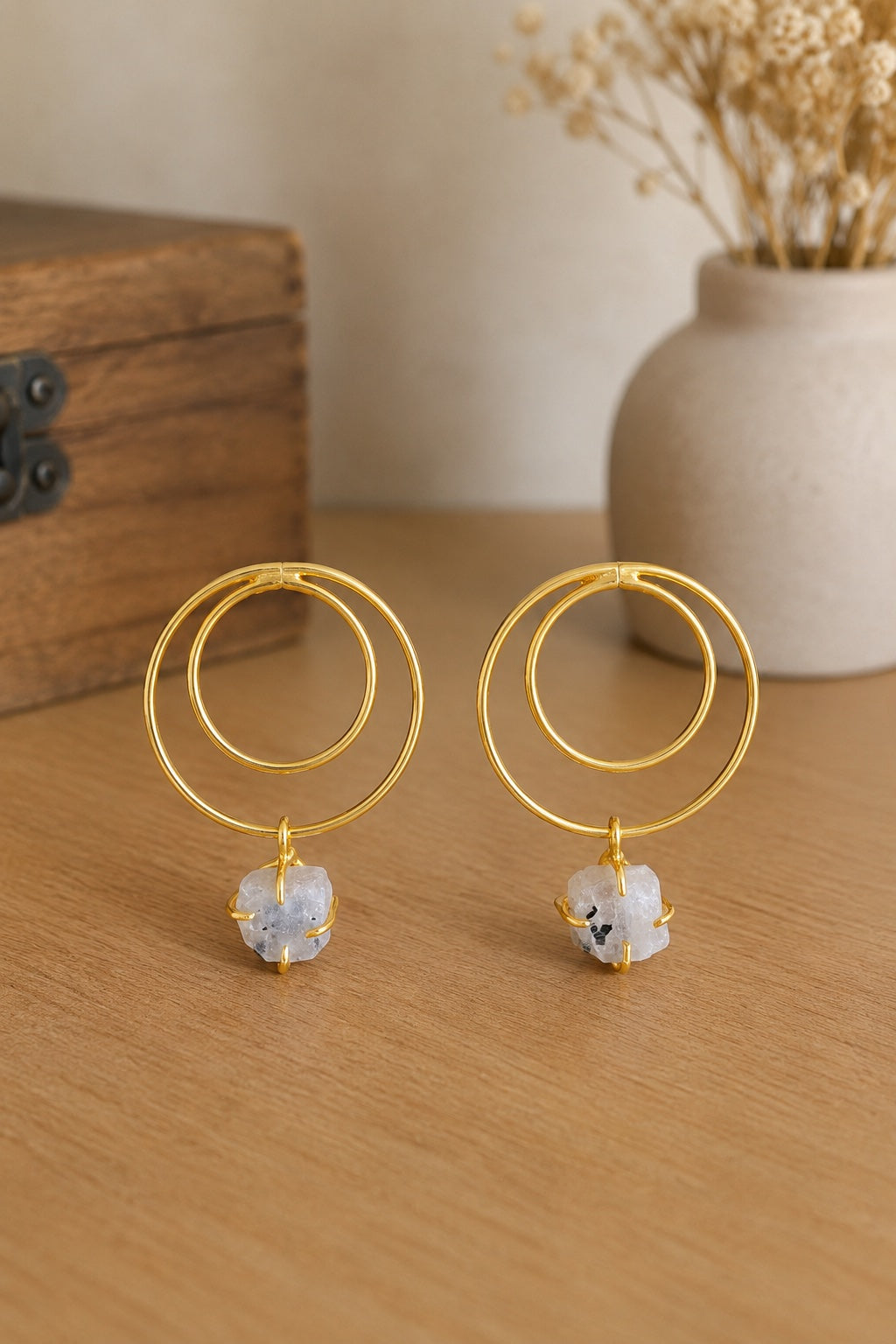 Meera Double Hoop Stone Earrings