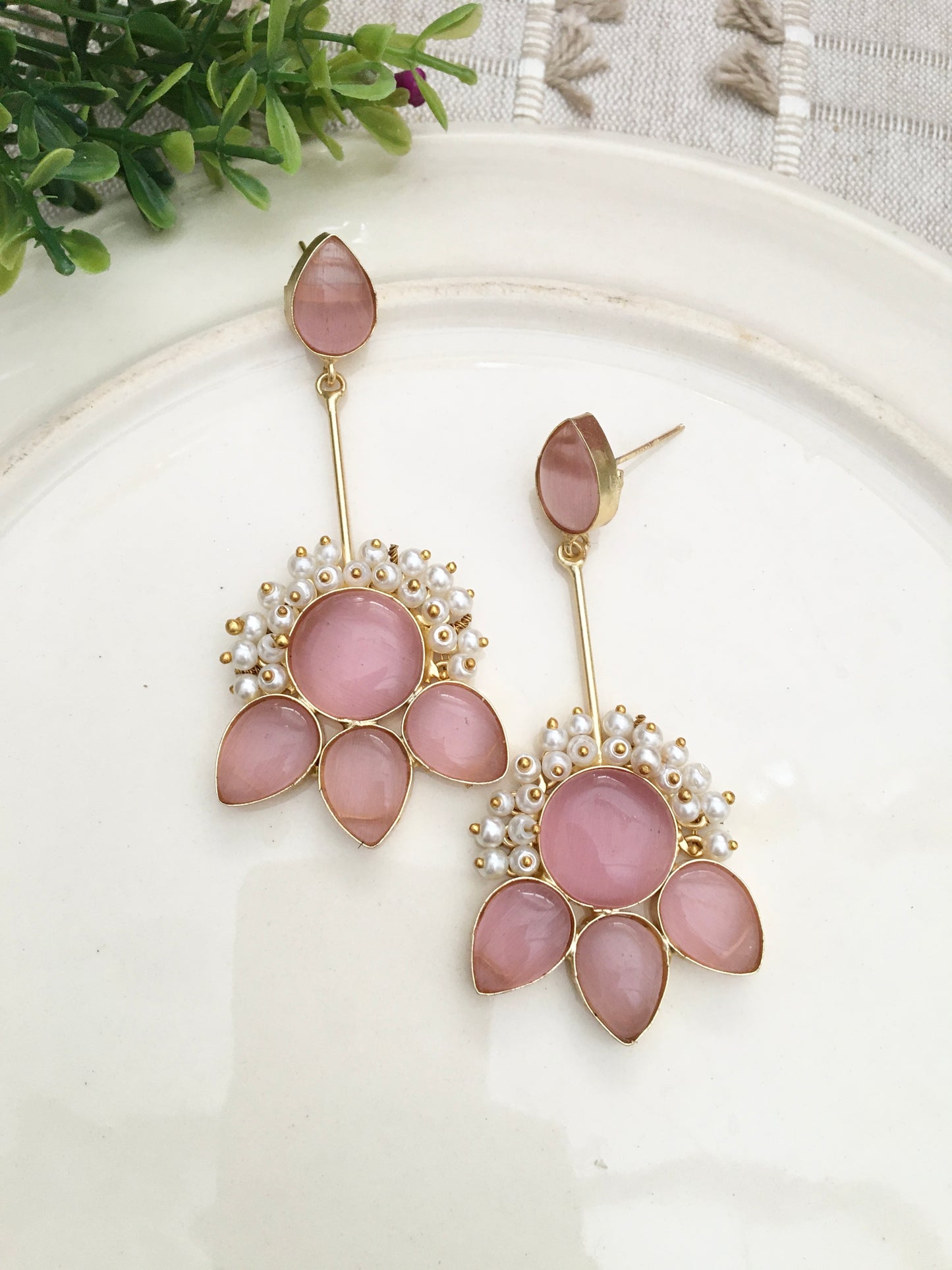 Blush Lotus Pearl Drop Earrings