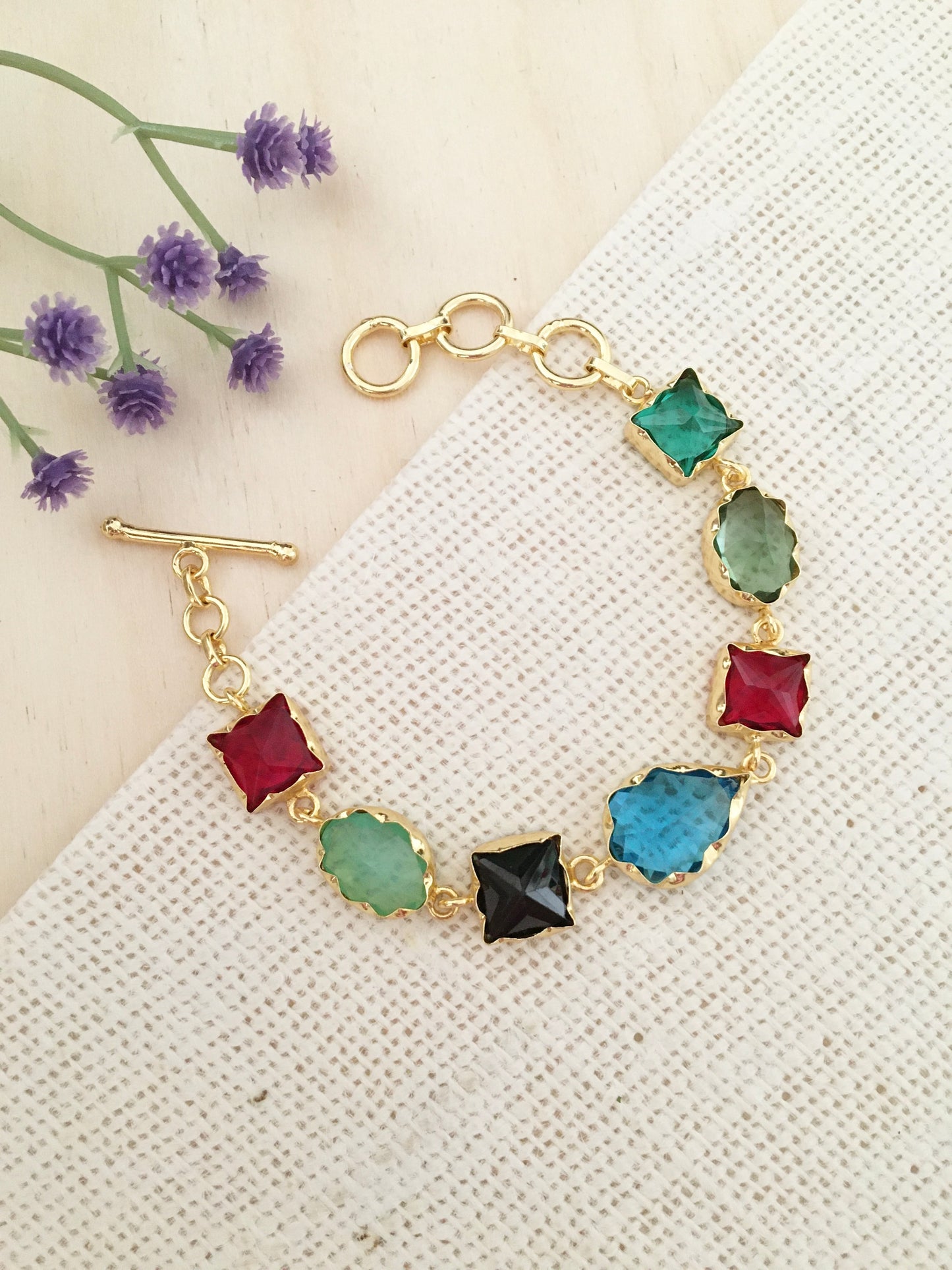 Multi-Gemstone Gold-Plated Bracelet