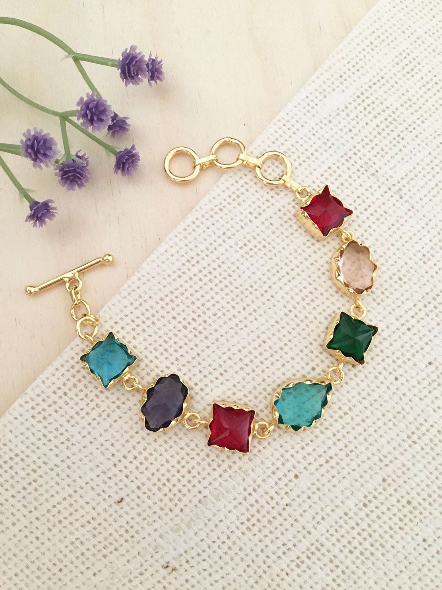 Multi-Gemstone Gold-Plated Bracelet