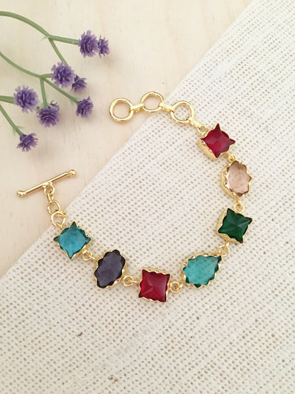 Multi-Gemstone Gold-Plated Bracelet
