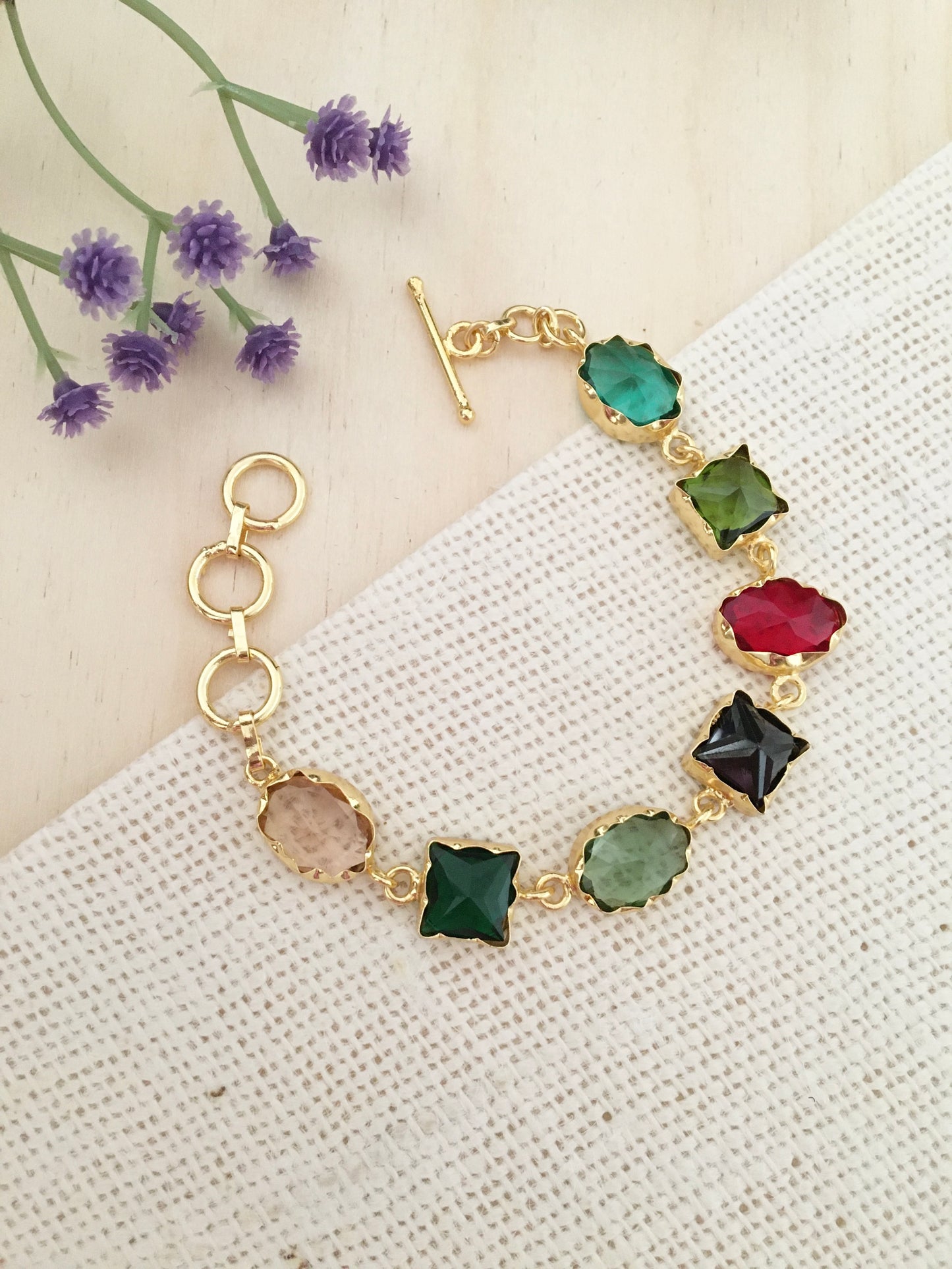 Multi-Gemstone Gold-Plated Bracelet