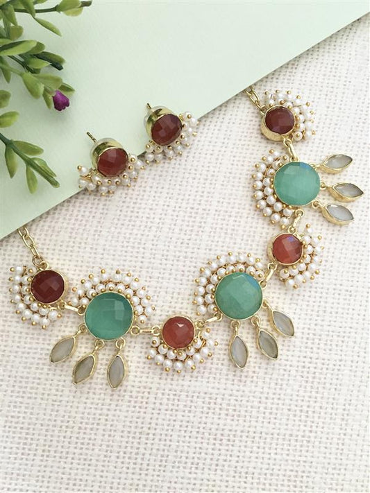 Multi-Stone Polki Choker and Earring Set