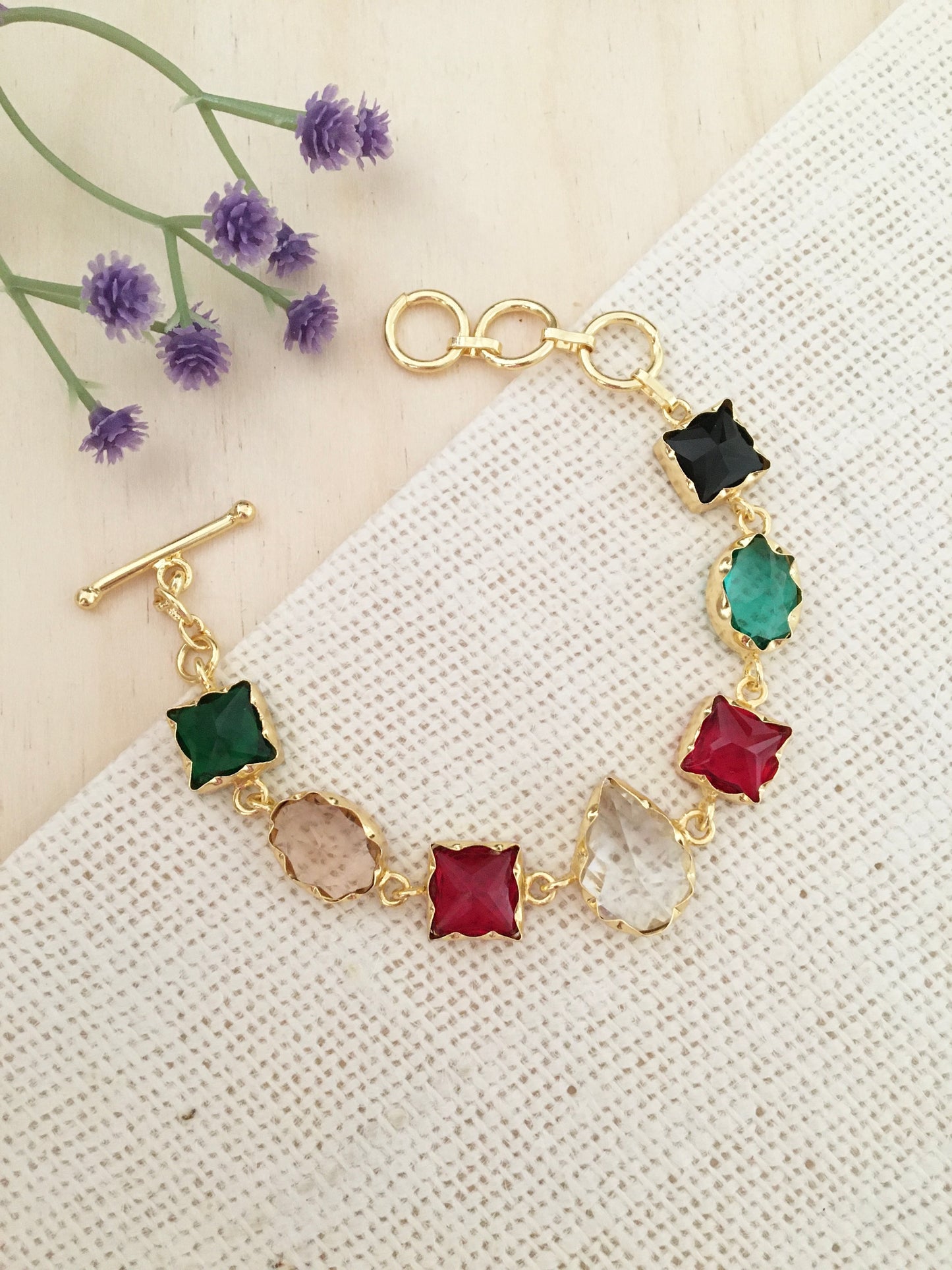 Multi-Gemstone Gold-Plated Bracelet