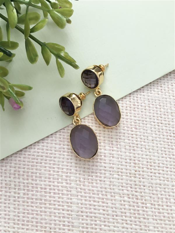 Elegant Amethyst Gold-Plated Drop Earrings