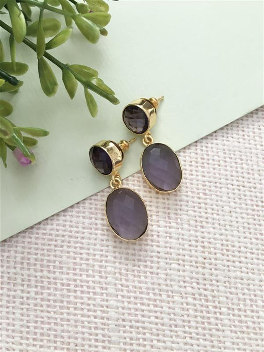 Elegant Amethyst Gold-Plated Drop Earrings