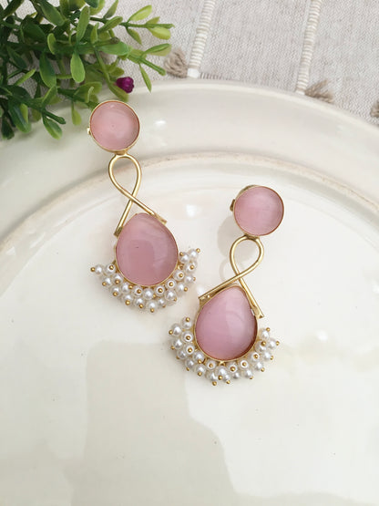 Handcrafted Gemstone & Pearl Statement Earrings