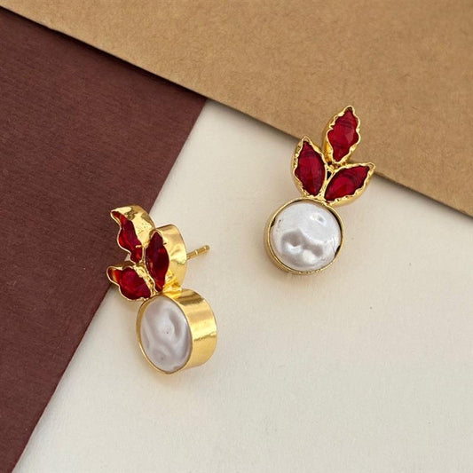 Dual Charm Pearl Stud Earrings