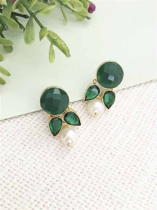 Faceted Stone & Pearl Drop Earrings