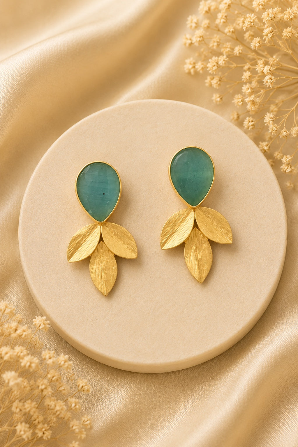 Turquoise Leaf Stud Earrings | BlissByTakshvi