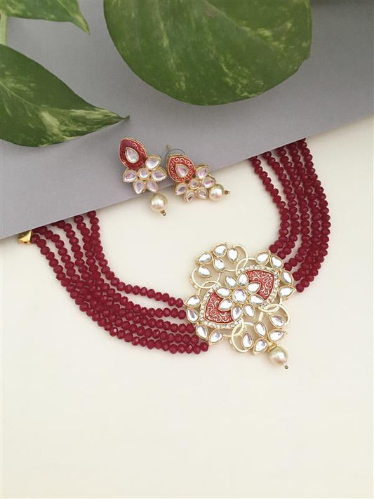 Meena Work With Kundan Necklace Set