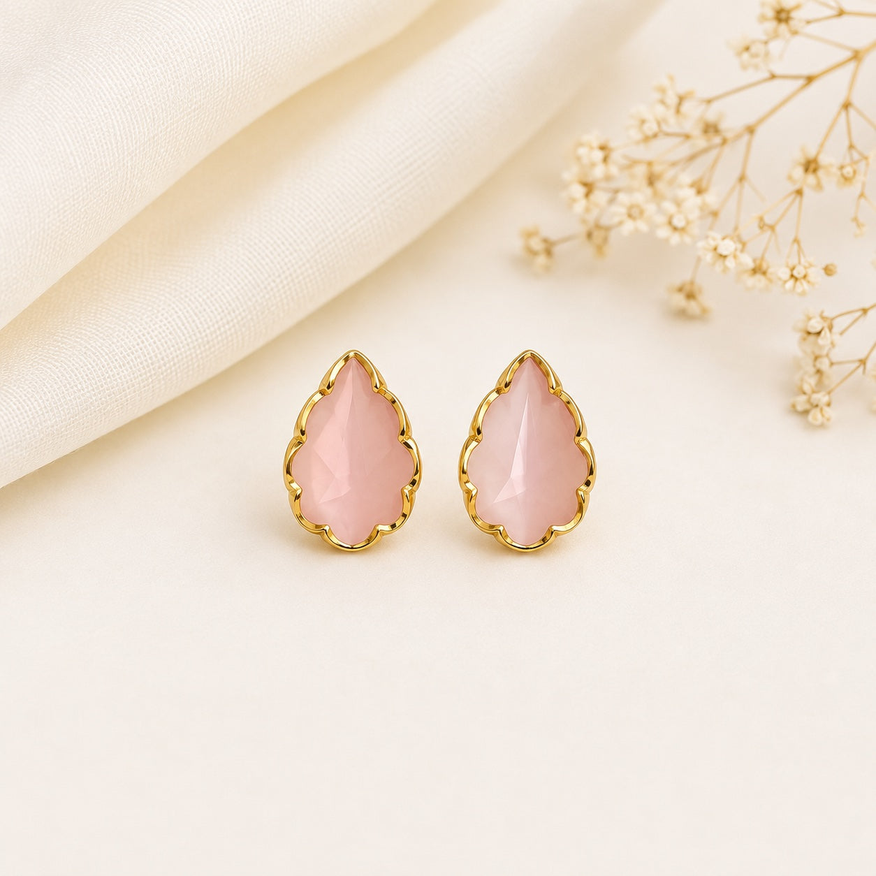 Kuhu Blush Pear Stud Earrings