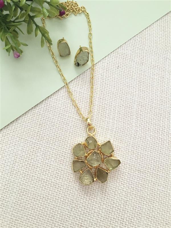 Natural Raw Stone Pendant Set