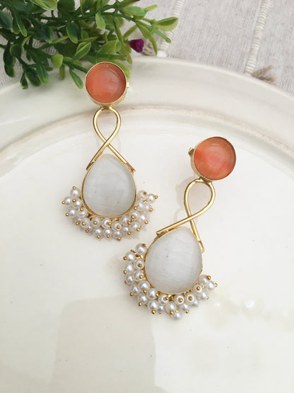 Handcrafted Gemstone & Pearl Statement Earrings
