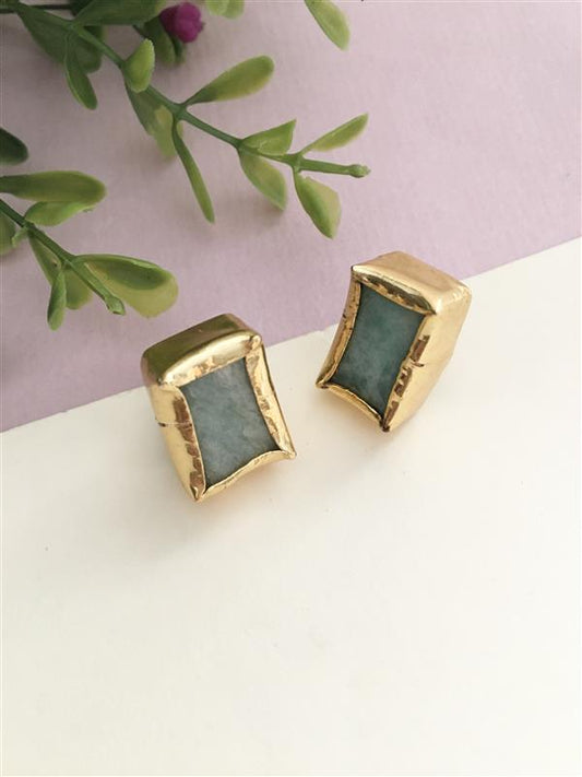 Rough Stone Square Stud Earrings