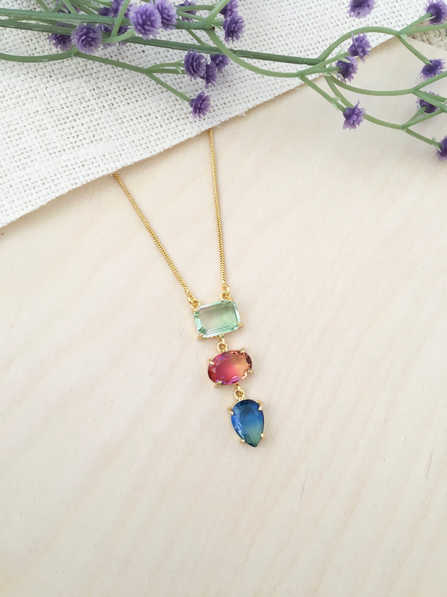 Rainbow Crystal Drop Necklace