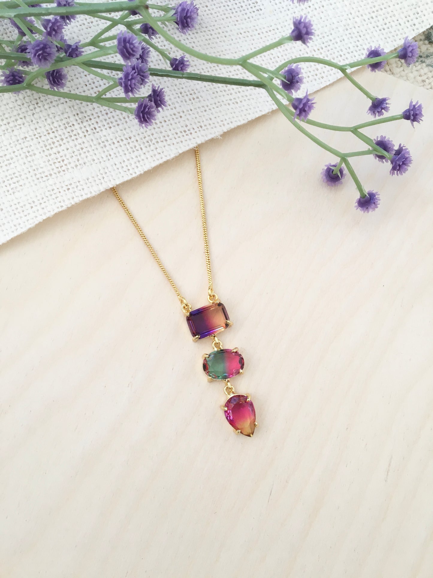 Rainbow Crystal Drop Necklace