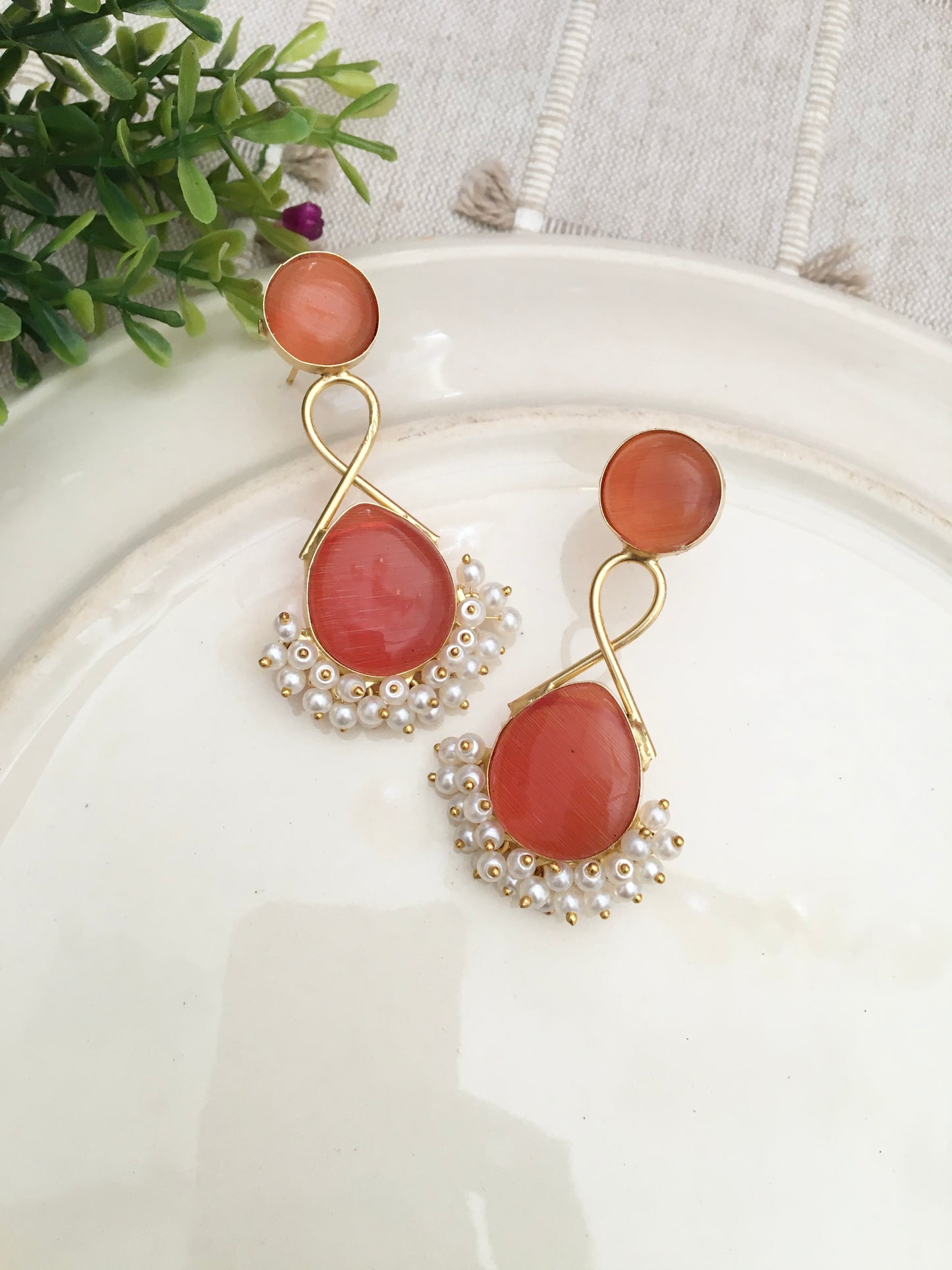Handcrafted Gemstone & Pearl Statement Earrings