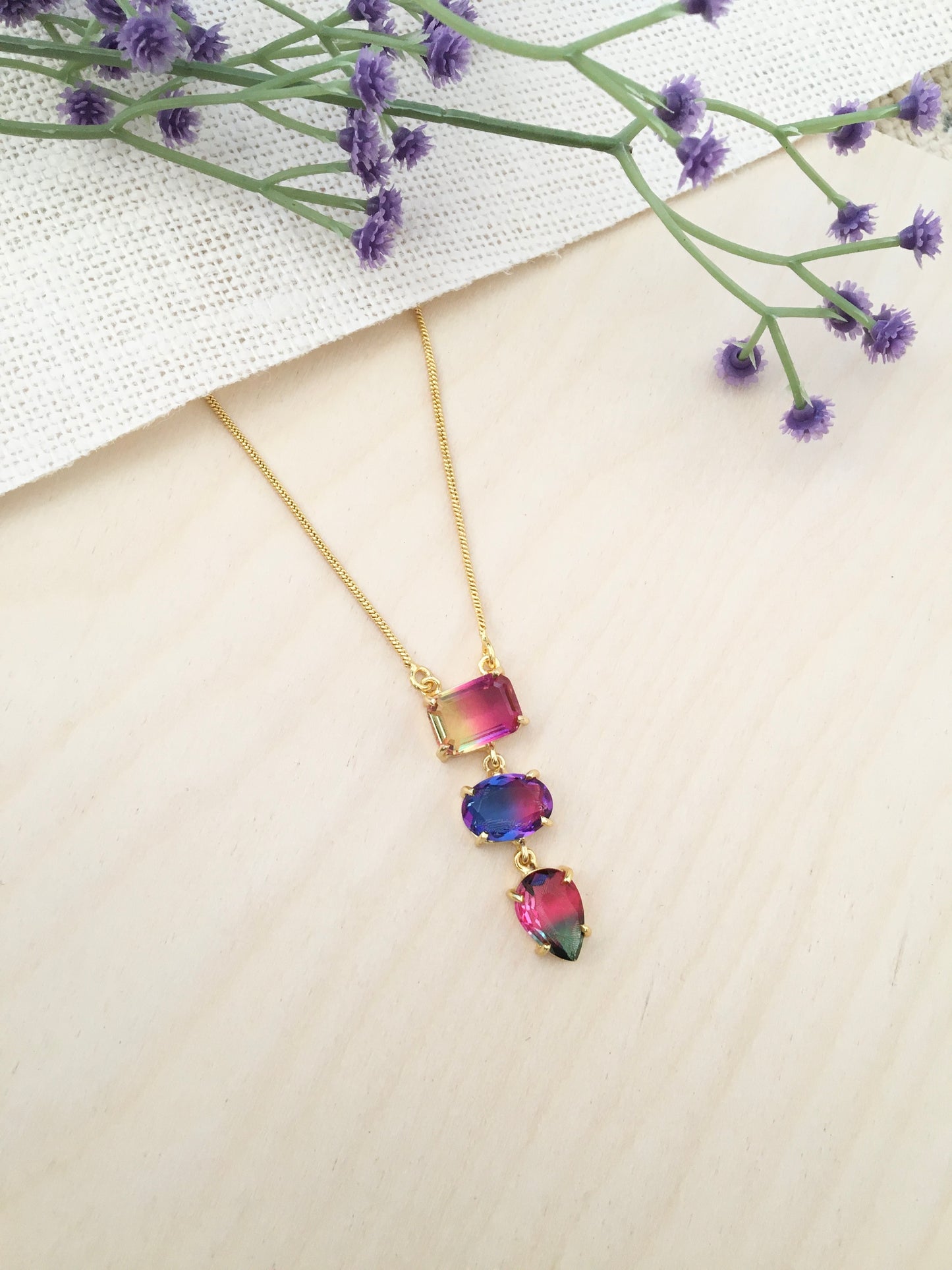 Rainbow Crystal Drop Necklace