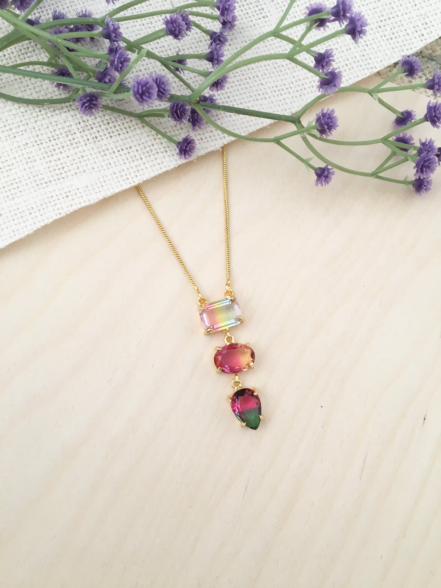 Rainbow Crystal Drop Necklace