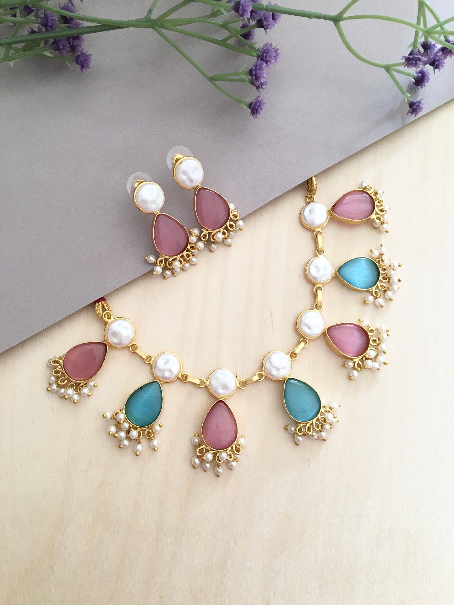 Pastel Multi-Stone Pearl Necklace