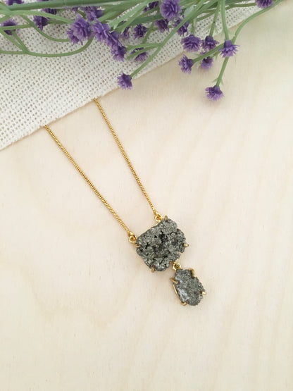 Raw Pyrite Double-Stone neck lace