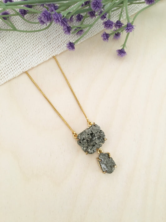 Raw Pyrite Double-Stone neck lace
