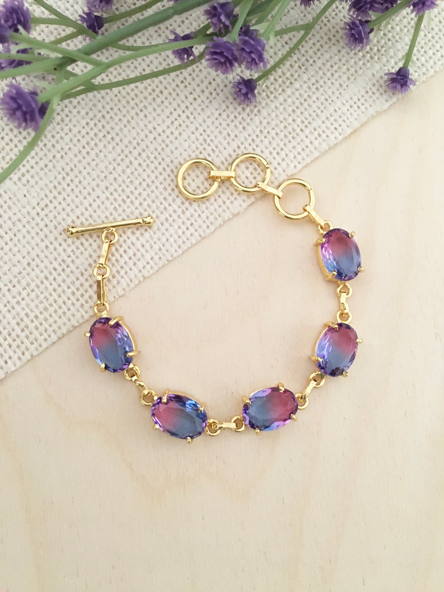 Iridescent Oval Crystal  Bracelet