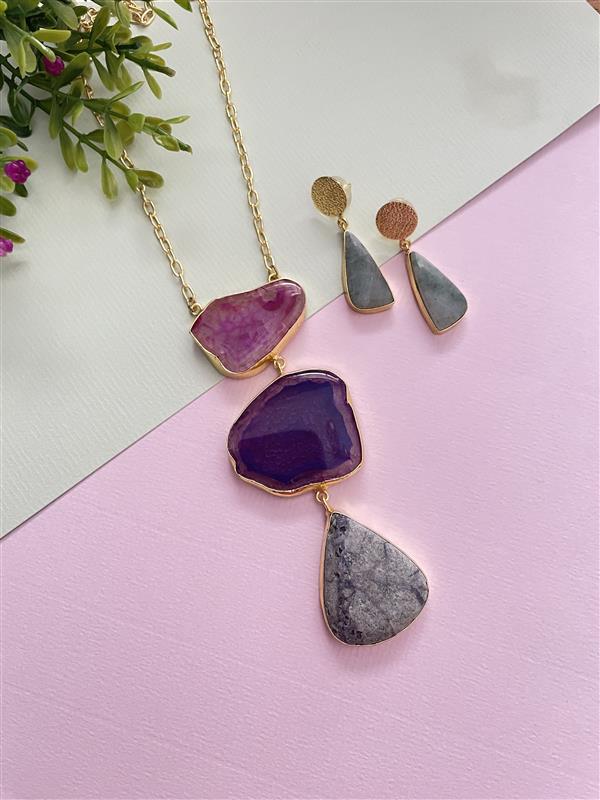 Samiksha Triple Stone Chain Pendant Set