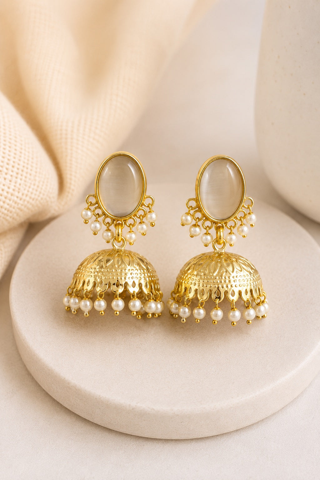 Avyra Pearl Dome Jhumka Earrings