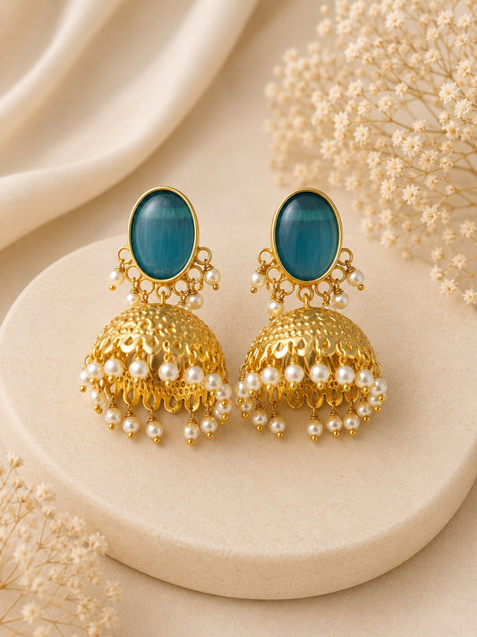Azure Pearl Dome Jhumka Earrings | BlissByTakshvi