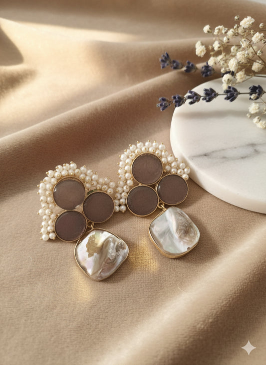 Handcrafted Pearl Cluster & Mother of Pearl Statement Earrings