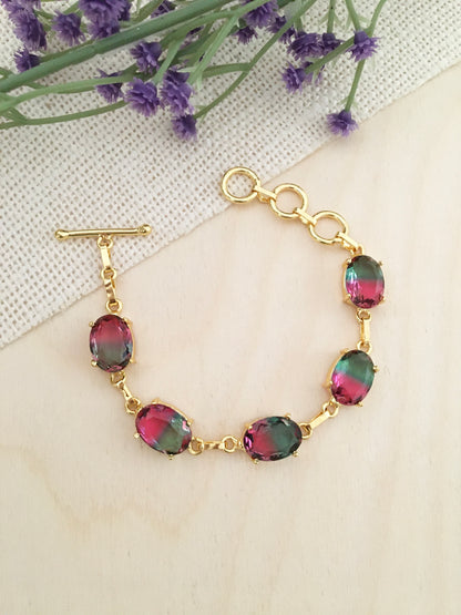 Iridescent Oval Crystal  Bracelet