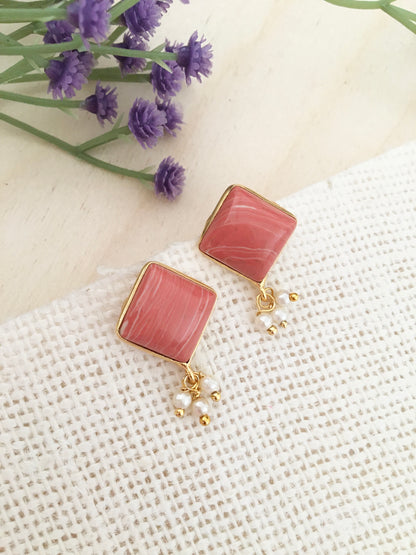 Amber Square Stud Earrings