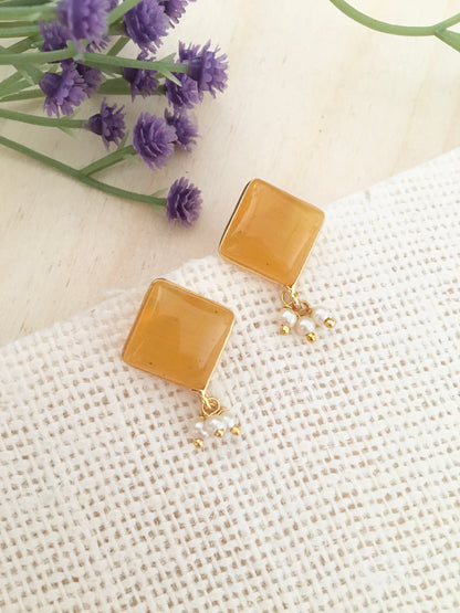 Amber Square Stud Earrings