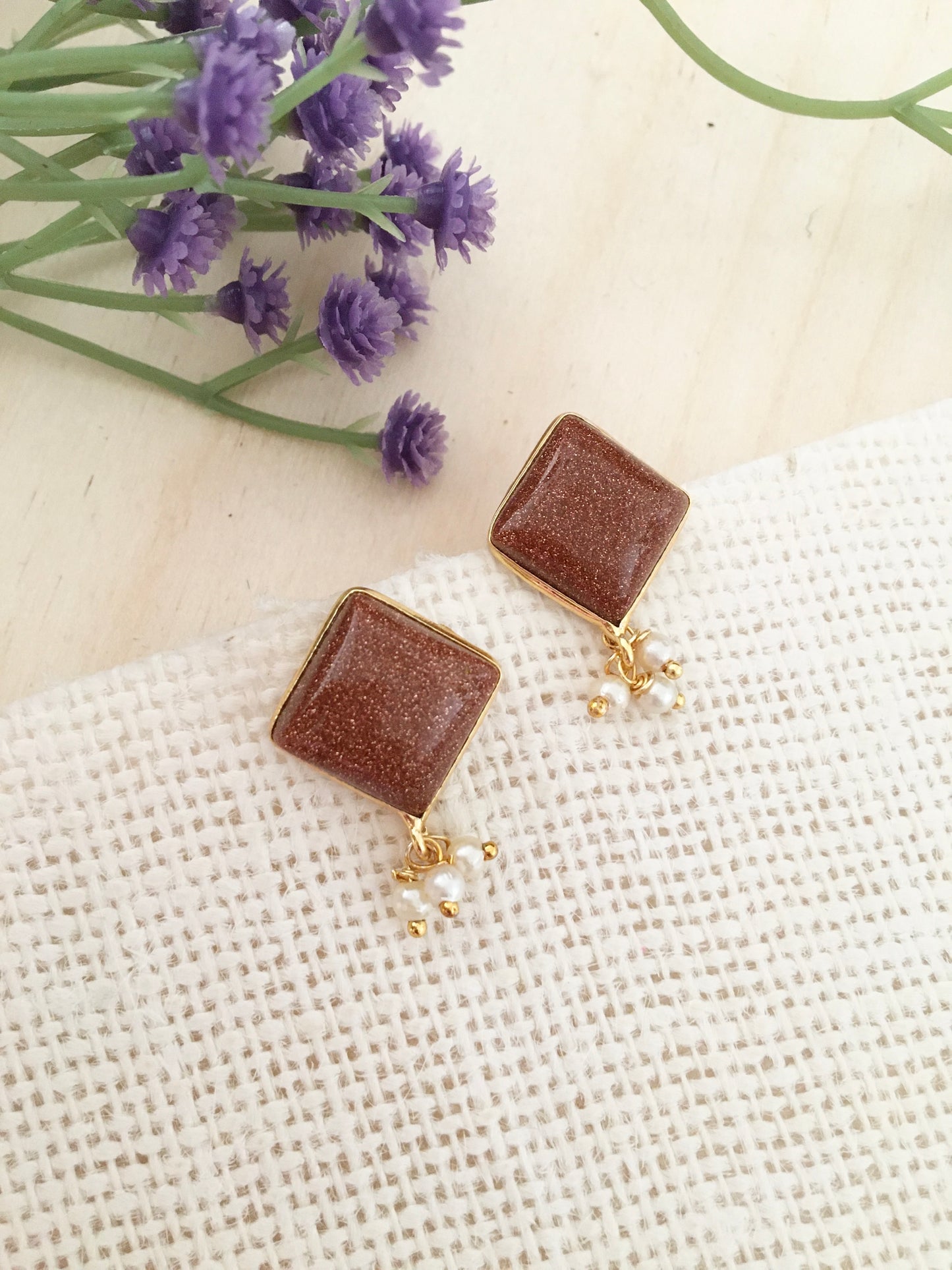 Amber Square Stud Earrings