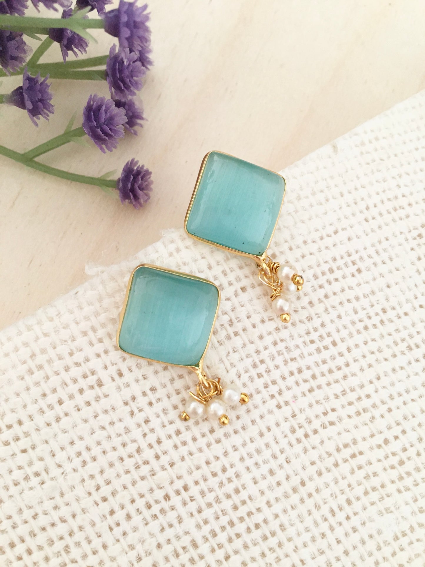 Amber Square Stud Earrings